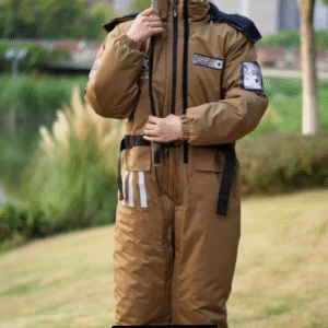 Brown Utility Jumpsuit 🚧 with Reflective Strips & Patch Details