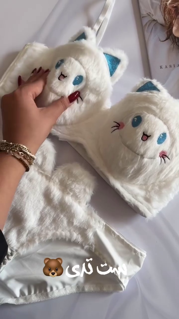 Furry Cat-Face Lingerie Set π±π β Plush Bra & Panty Combo with Embroidered Details - Image 2