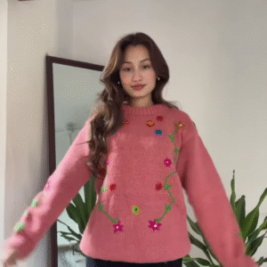 Seasonal Knit Sweater Trio 🍁🧥 – Floral, Minimal & Geometric Styles in Pink, Green & Cream Variants