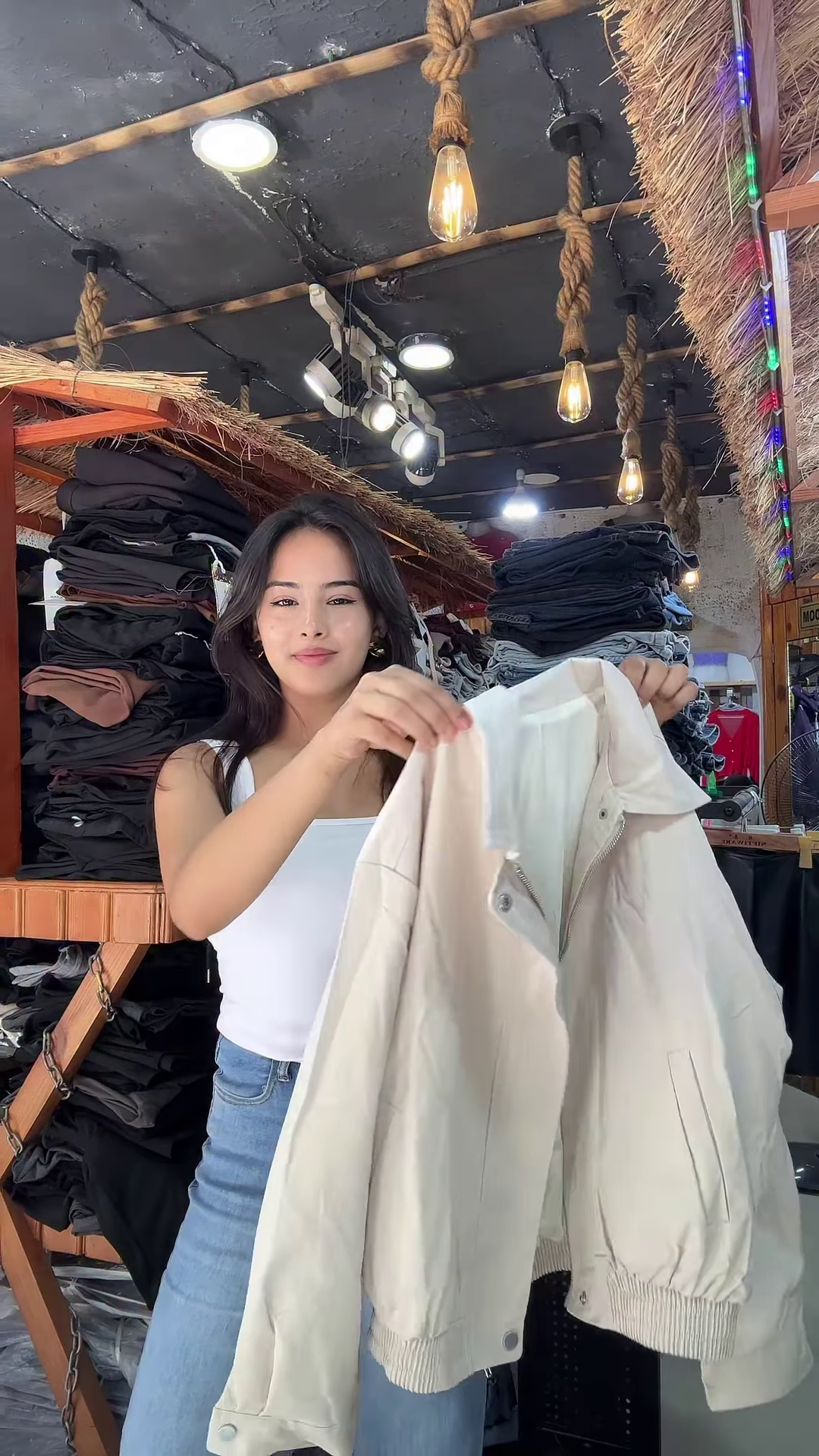 Women's Zip-Up Casual Jackets π§₯π β Black, Beige & Light Beige Variants Styled in Store Setting - Image 2