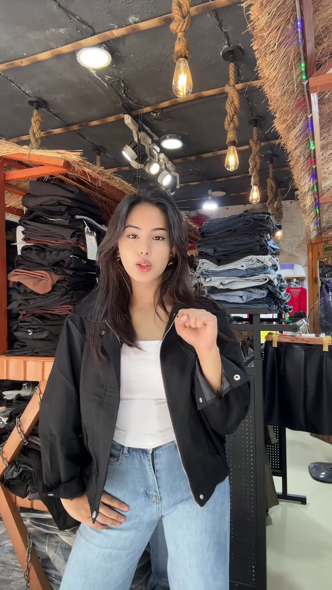 Women's Zip-Up Casual Jackets π§₯π β Black, Beige & Light Beige Variants Styled in Store Setting - Image 3