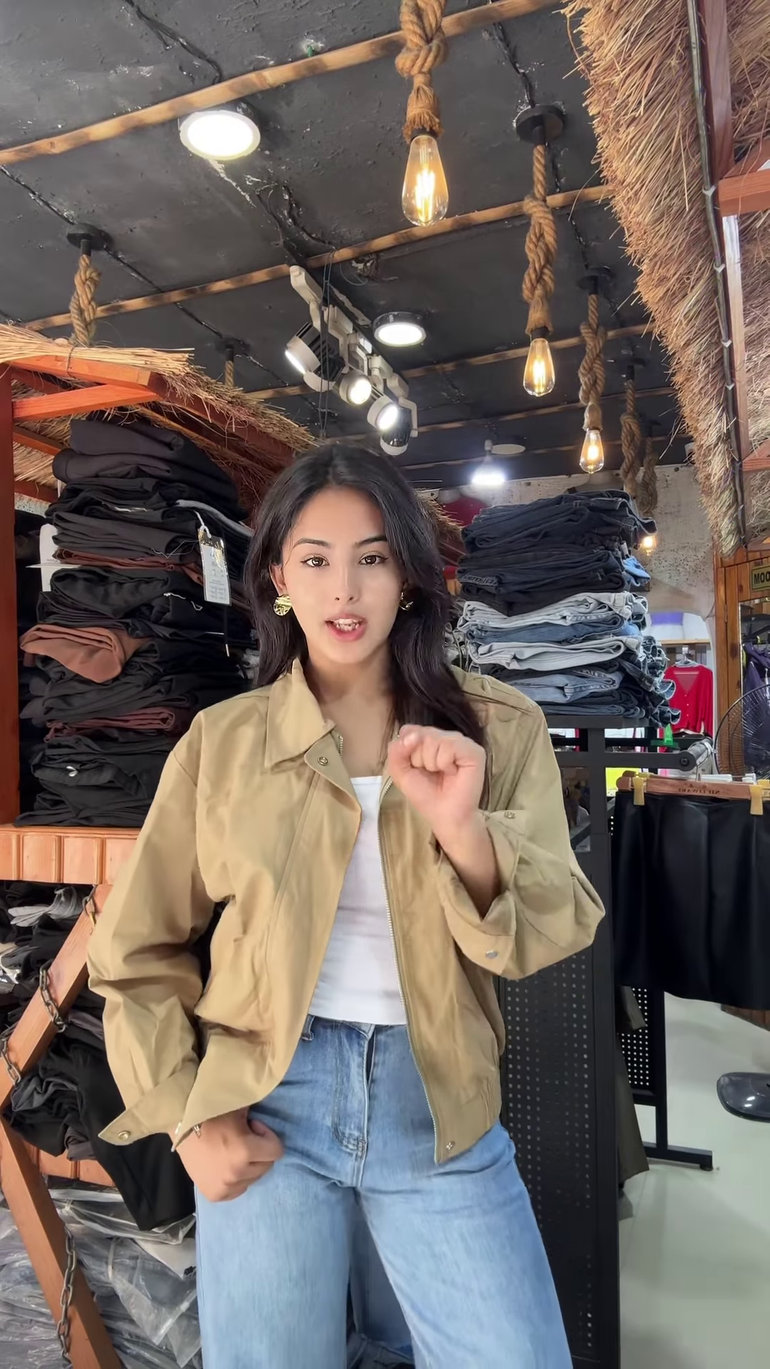 Women's Zip-Up Casual Jackets π§₯π β Black, Beige & Light Beige Variants Styled in Store Setting - Image 4