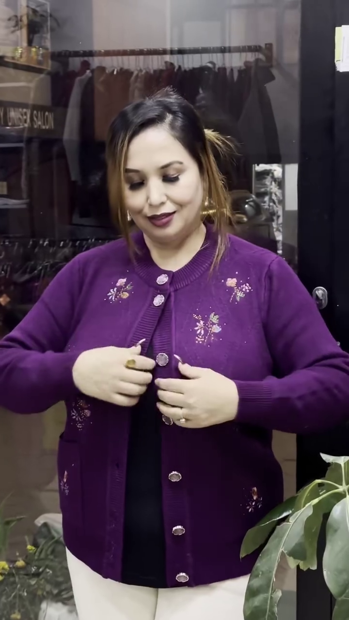 Floral Embroidered Knit Cardigans πΈπ§₯ β Available in Beige, Red & Lavender Variants with Pocket & Button Detailing - Image 2