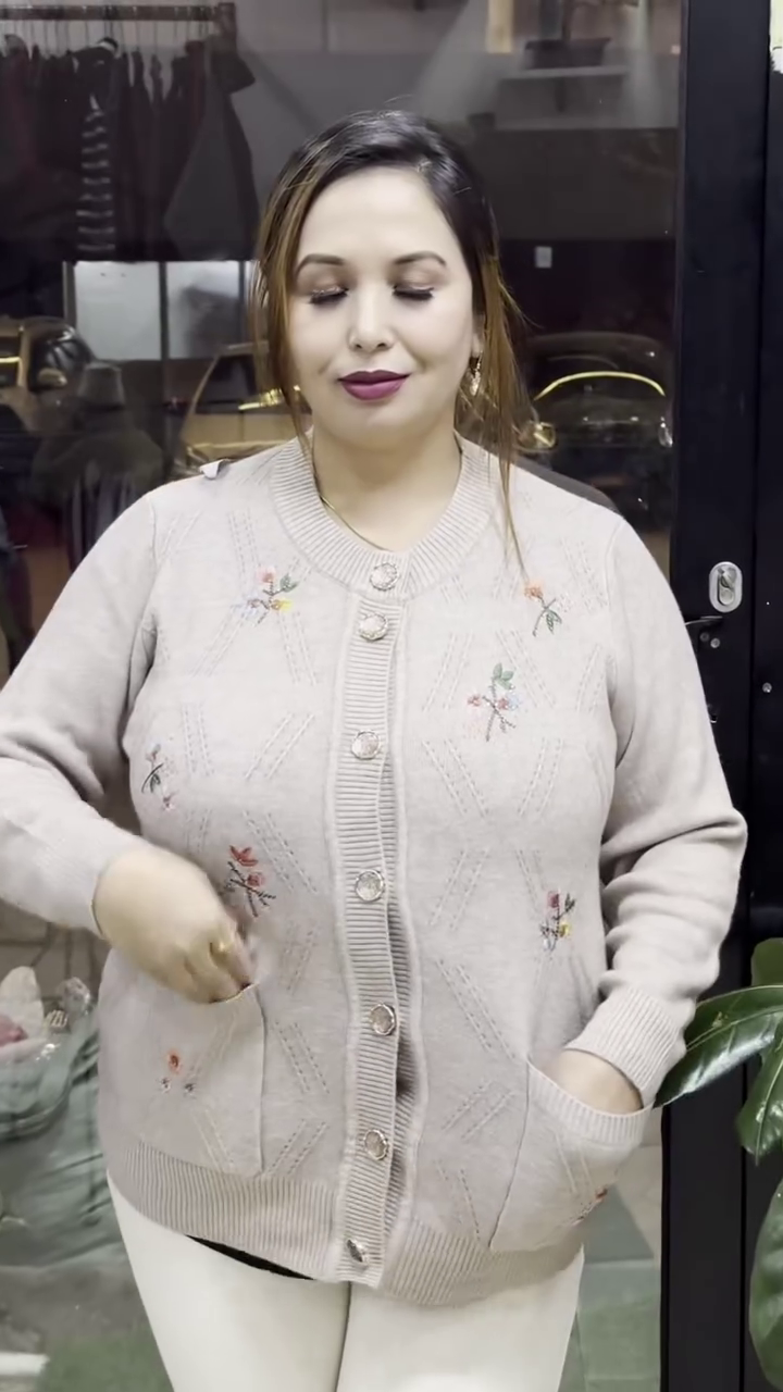 Floral Embroidered Knit Cardigans πΈπ§₯ β Available in Beige, Red & Lavender Variants with Pocket & Button Detailing