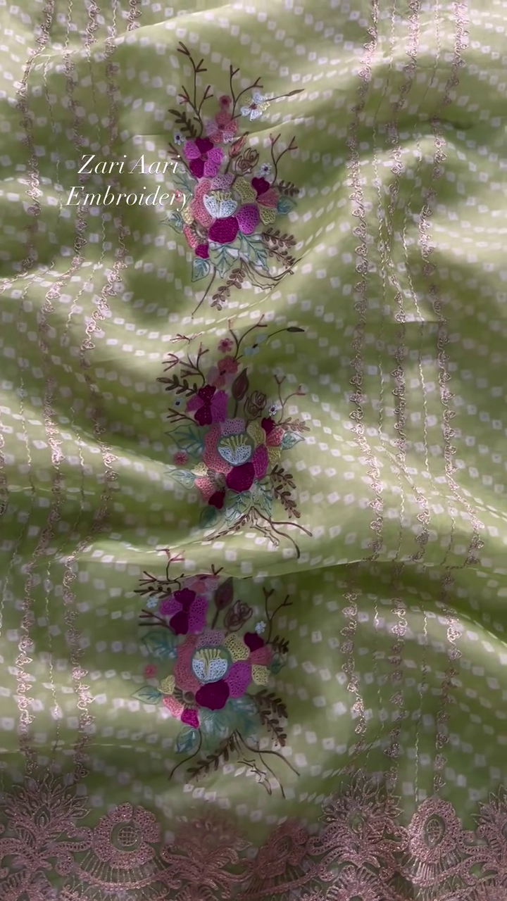 Vibrant Zari Aari Embroidered Floral Fabric - Image 7