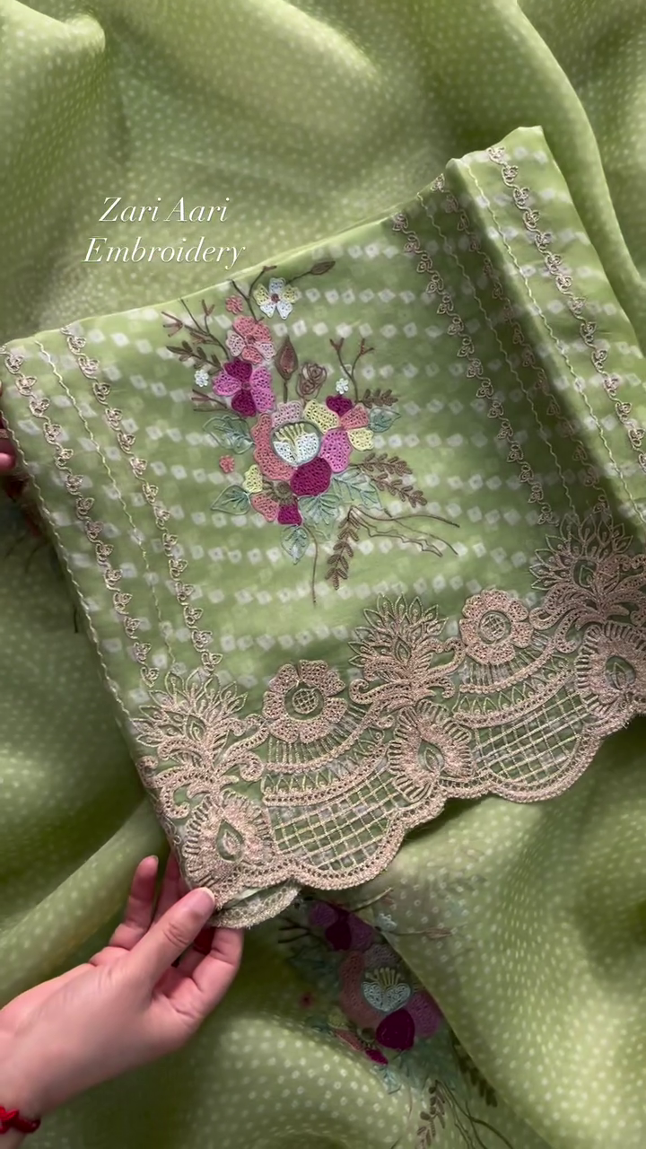 Vibrant Zari Aari Embroidered Floral Fabric - Image 4