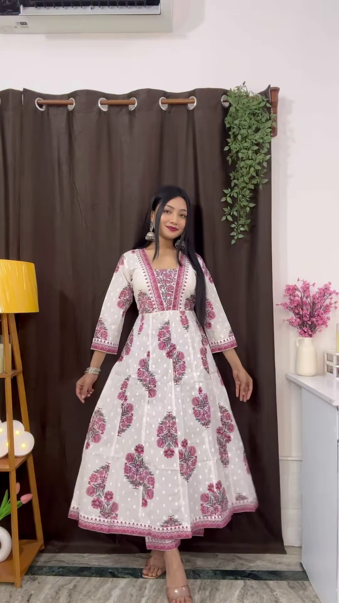 Rich Maroon Floral Ethnic Set with Flared Sleeves - Image 7