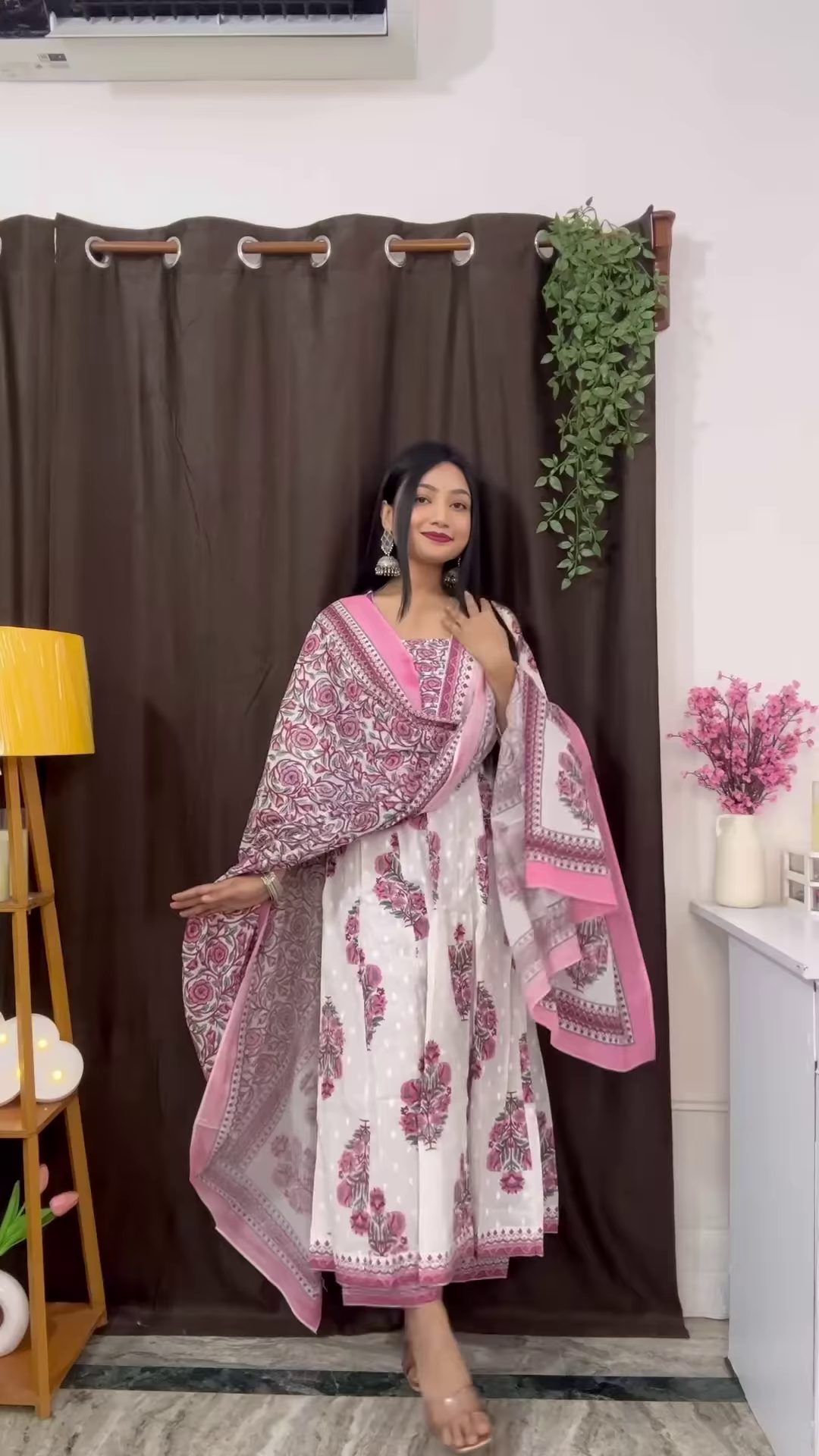 Rich Maroon Floral Ethnic Set with Flared Sleeves - Image 6