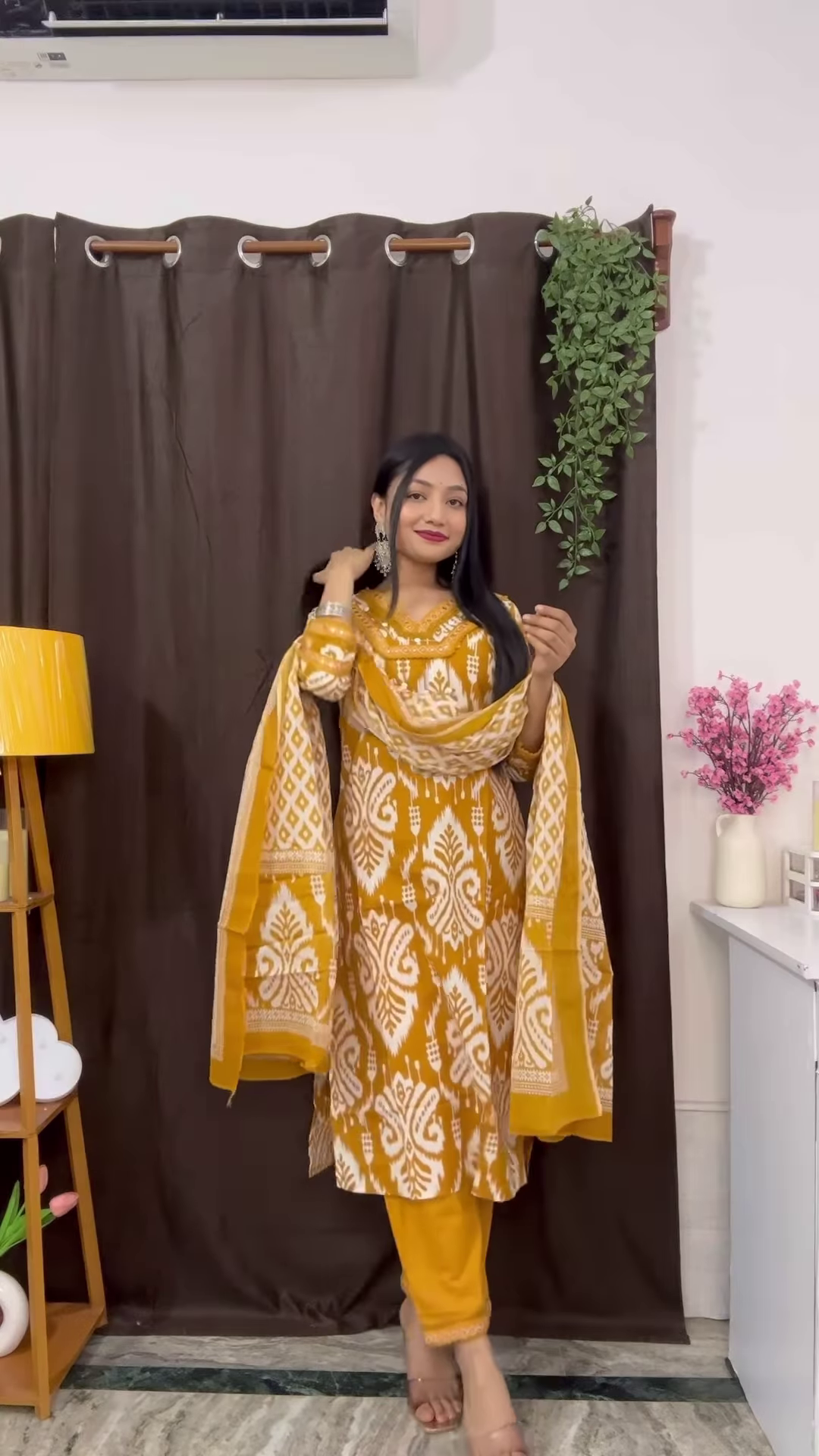 Rich Maroon Floral Ethnic Set with Flared Sleeves - Image 4