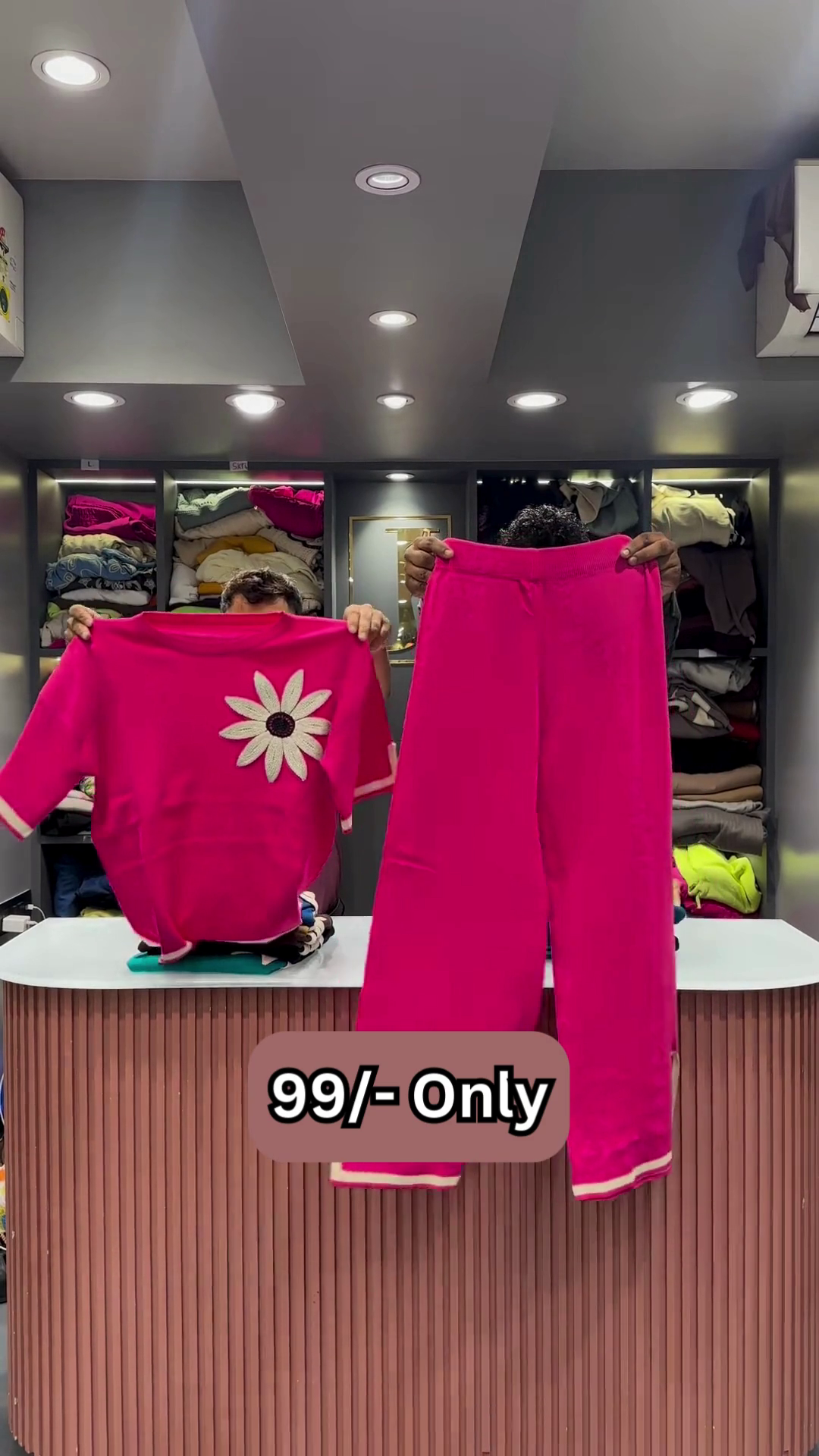 Maroon Two-Piece Sweater Set with Embroidered Daisy - Image 8