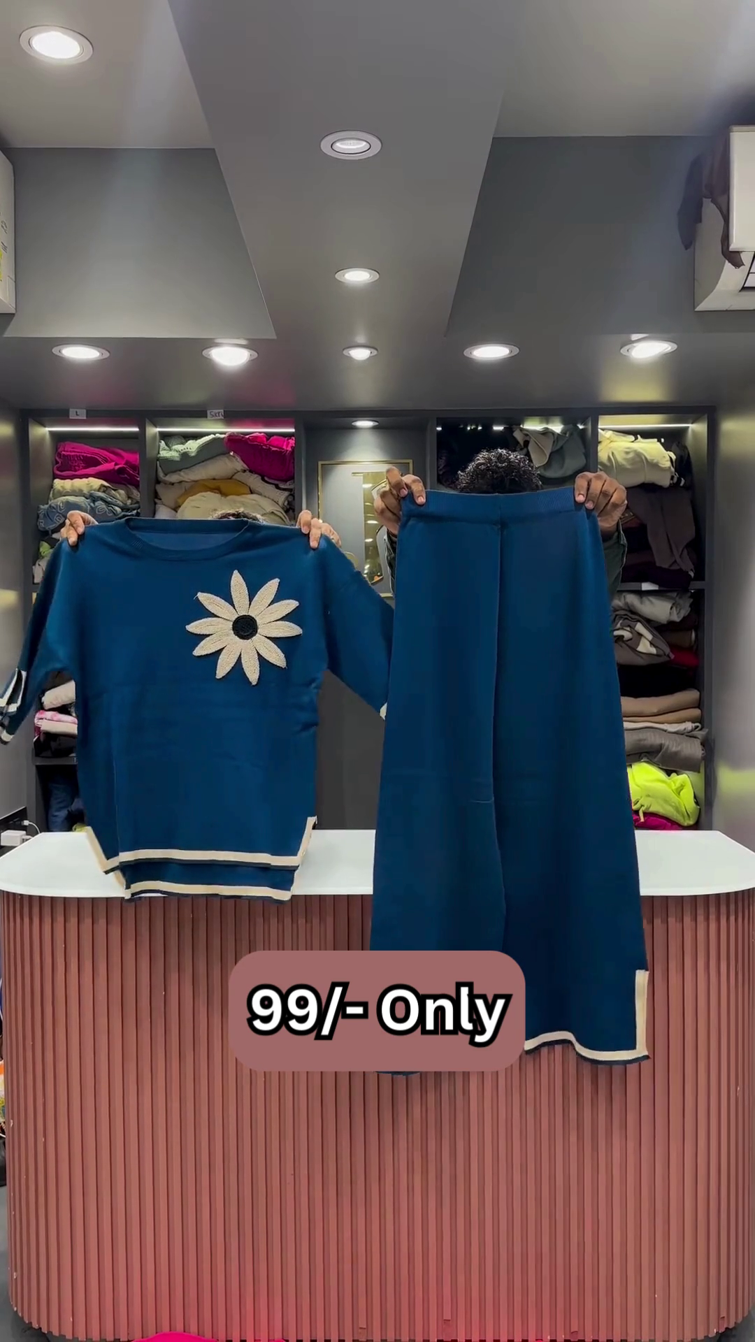 Maroon Two-Piece Sweater Set with Embroidered Daisy - Image 5