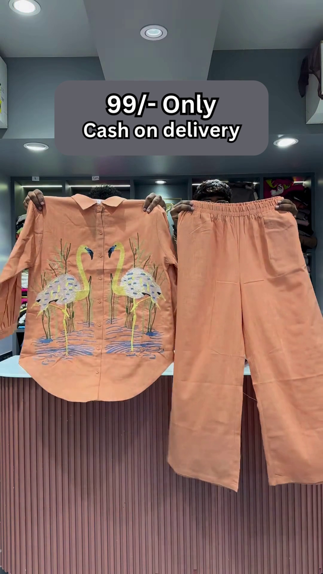 Hot Pink Flamingo Embroidered Two-Piece Set - Image 5