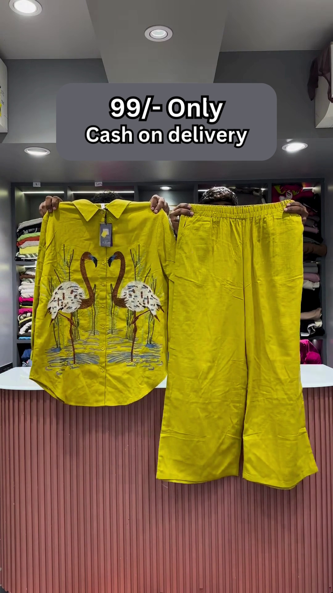 Hot Pink Flamingo Embroidered Two-Piece Set - Image 4