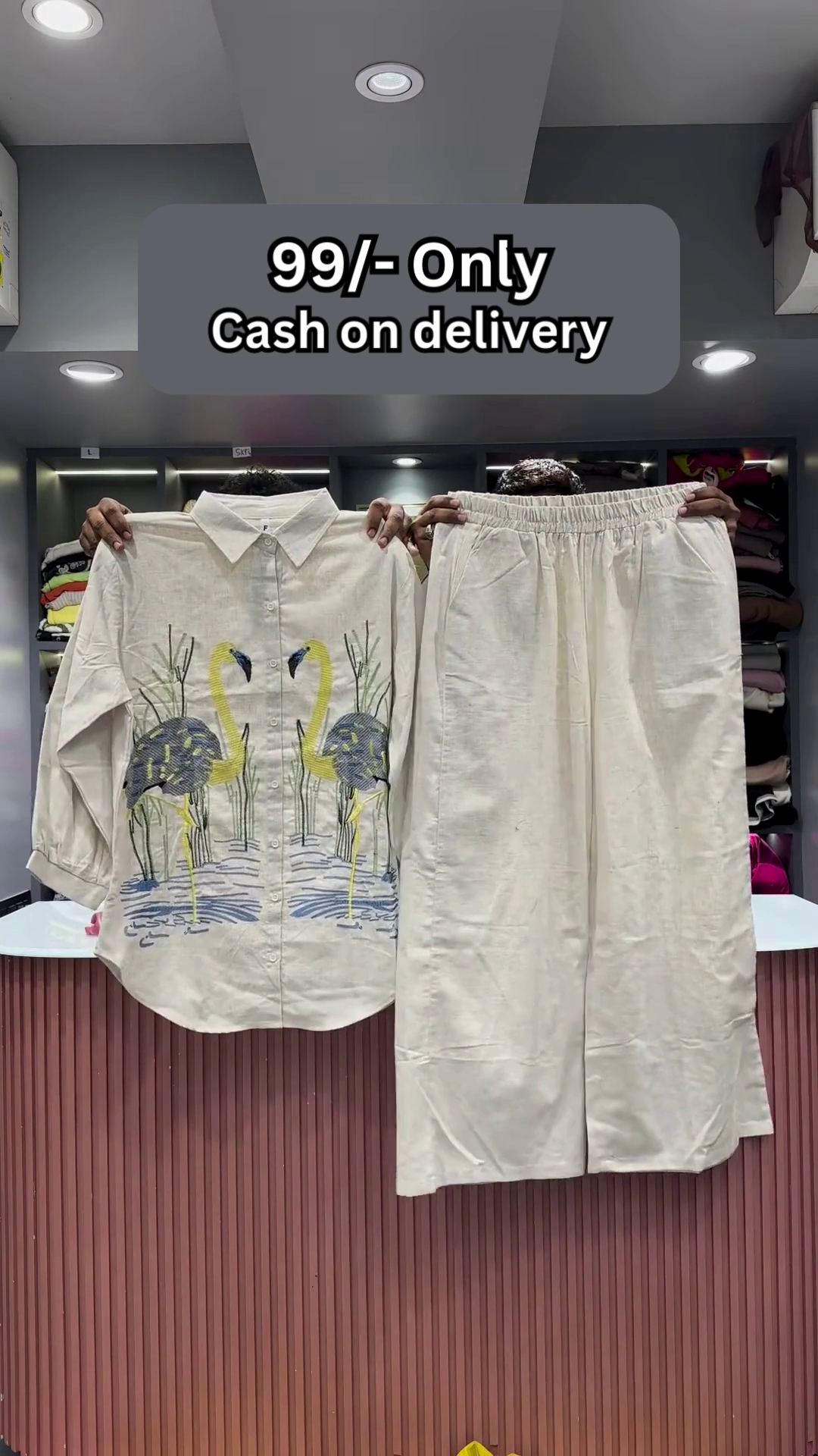 Hot Pink Flamingo Embroidered Two-Piece Set - Image 3