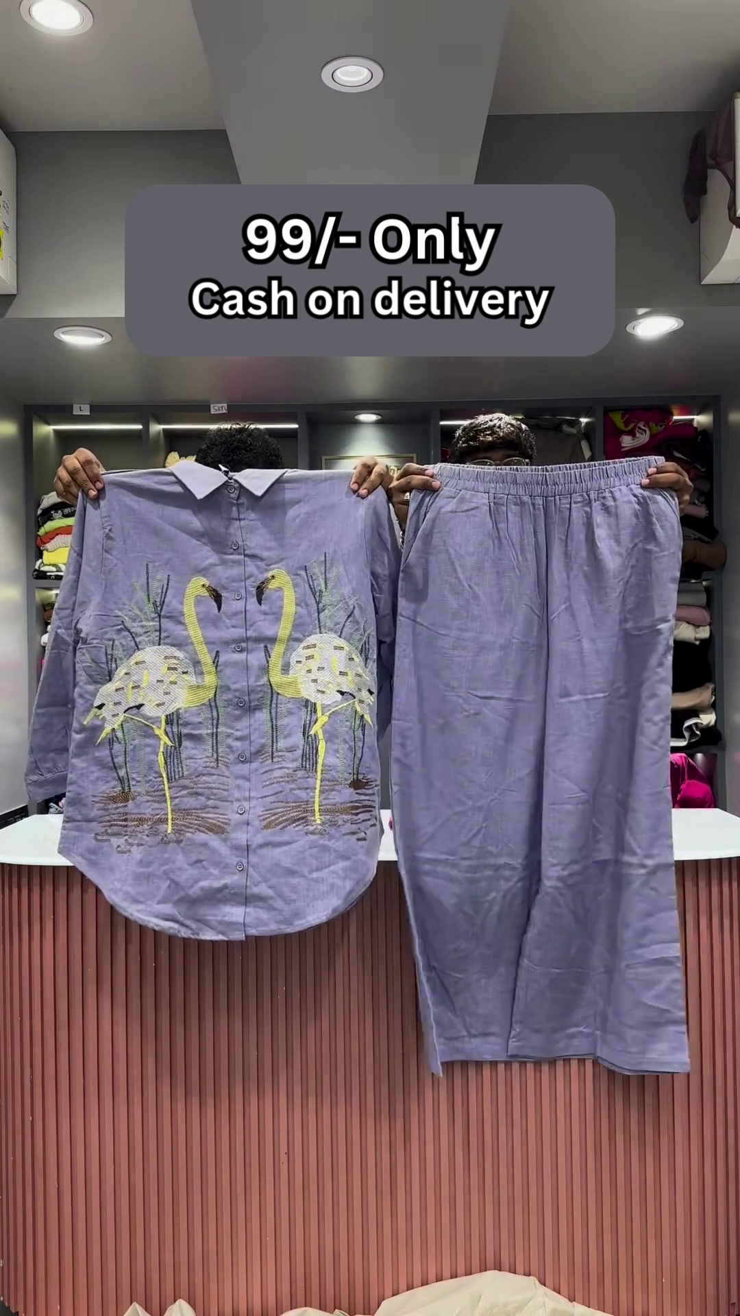 Hot Pink Flamingo Embroidered Two-Piece Set - Image 2