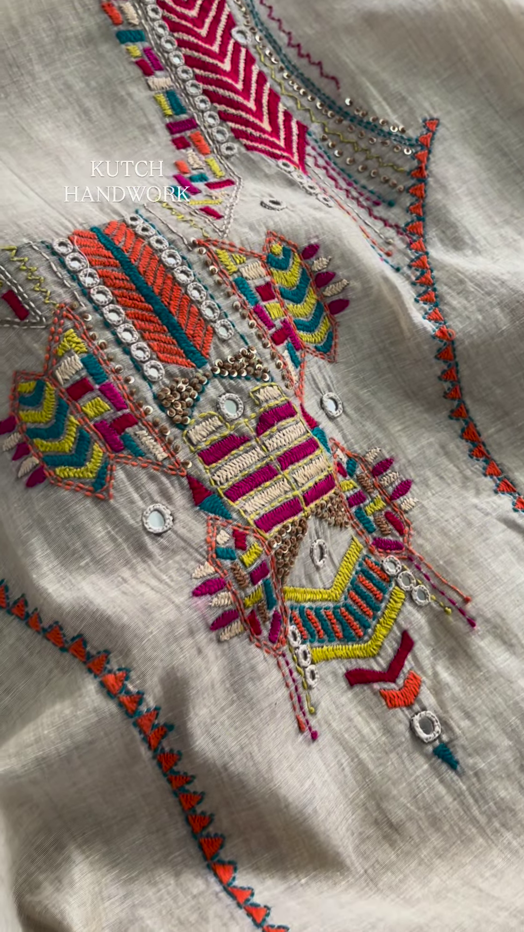 Kamdani Embellished Fabric with Multi-Colored Floral Border