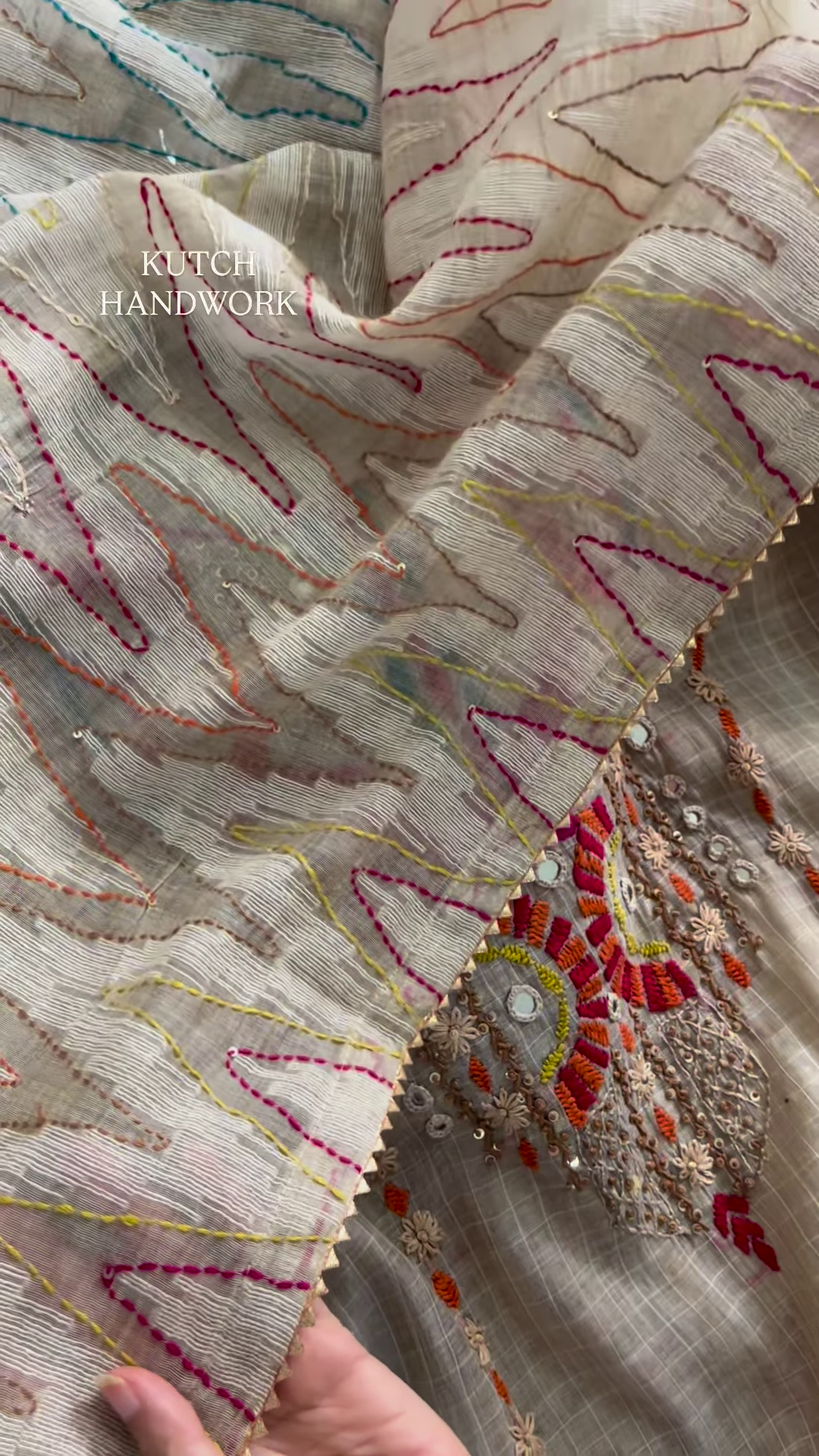 Kamdani Embellished Fabric with Multi-Colored Floral Border - Image 2