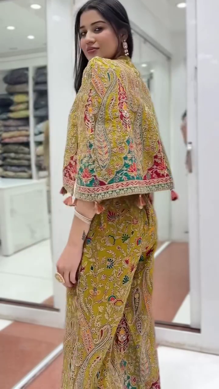 Women’s Ethnic Printed Sharara Set – Mustard Indo-Western Co-ord with Cape Dupatta (Trendy & Elegant) - Image 2