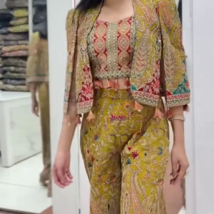 Women’s Ethnic Printed Sharara Set – Mustard Indo-Western Co-ord with Cape Dupatta (Trendy & Elegant)