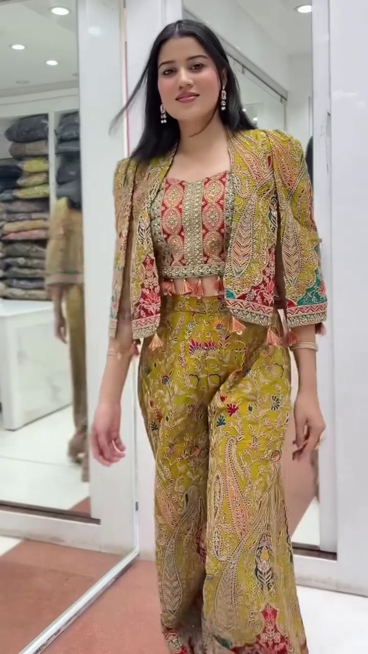 Women’s Ethnic Printed Sharara Set – Mustard Indo-Western Co-ord with Cape Dupatta (Trendy & Elegant)