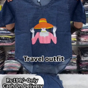 Trendy Denim Travel Co-ord Set for Women – Printed Casual Wear | Rs.199/- Only | COD Available