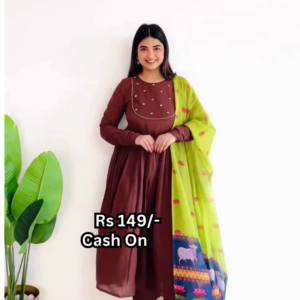 Elegant Maroon Anarkali Kurti with Printed Green Dupatta – Budget Ethnic Wear for Women | Rs.149/- Only | COD Available