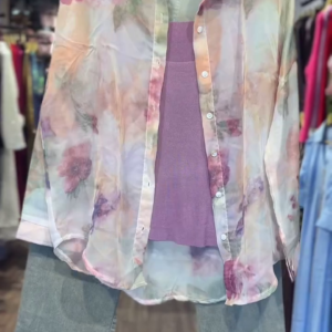 Women's Sheer Floral Shirt with Mauve Inner | Pastel Vibes – Layered Casual Set
