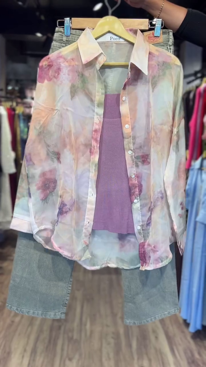 Women's Sheer Floral Shirt with Mauve Inner | Pastel Vibes – Layered Casual Set