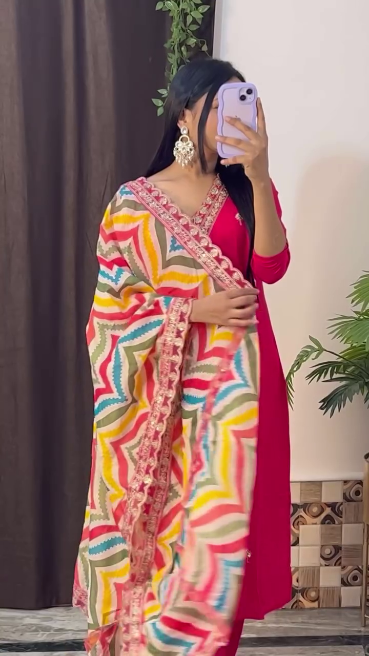 Graceful Bandhej-Style Kurta Set with Embroidery – 8 Color Options | Ethnic Wear for Women - Image 12