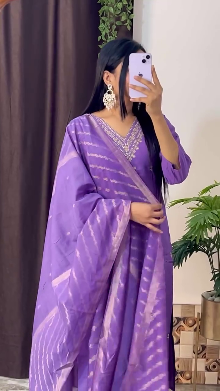 Graceful Bandhej-Style Kurta Set with Embroidery – 8 Color Options | Ethnic Wear for Women - Image 3