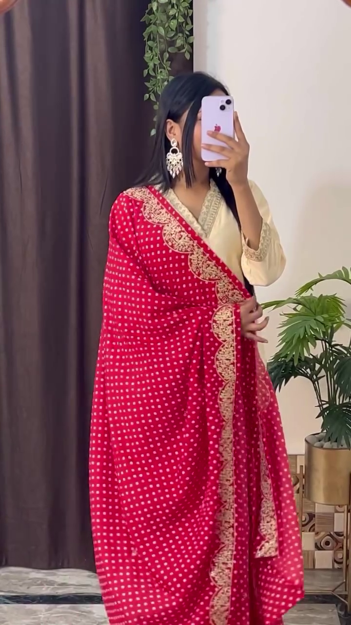 Graceful Bandhej-Style Kurta Set with Embroidery – 8 Color Options | Ethnic Wear for Women - Image 7