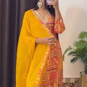 Festive Yellow Embroidered Kurta Set with Multicolor Dupatta – 10 Color Variants | Ethnic Wear for Women