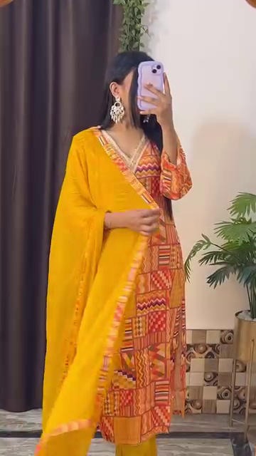 Festive Yellow Embroidered Kurta Set with Multicolor Dupatta – 10 Color Variants | Ethnic Wear for Women