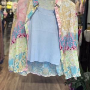 Trendy Pastel Patchwork Sheer Shirt with Inner Camisole – Boho Chic Style | Lightweight Summer Layer