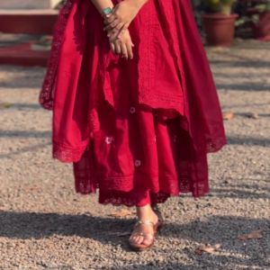 Graceful Red Anarkali Set with Embroidered Dupatta | Ethnic Wear for Women