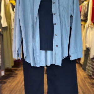 Minimalist Grey Button-Down Shirt with Black Co-Ord Set | Casual Streetwear Outfit