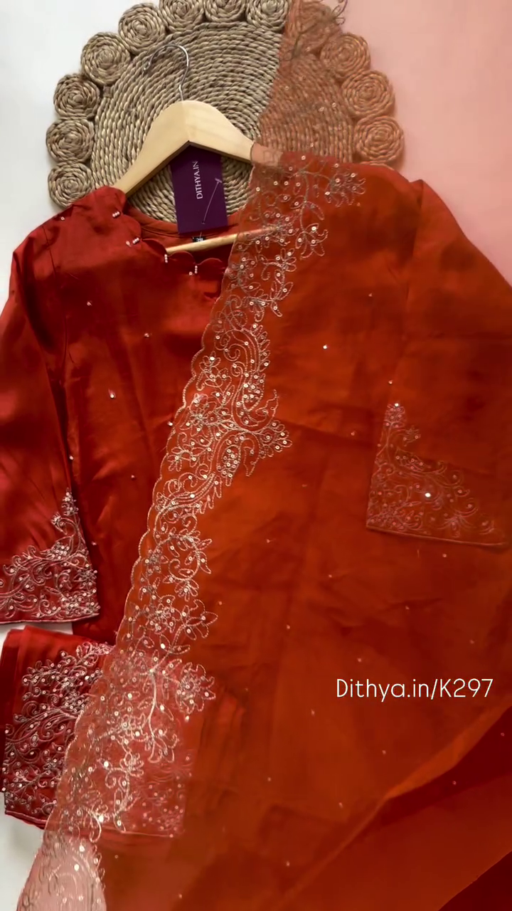 Elegant Red Georgette Suit Set with Hand Embroidery & Net Dupatta | Festive Wear - Image 2