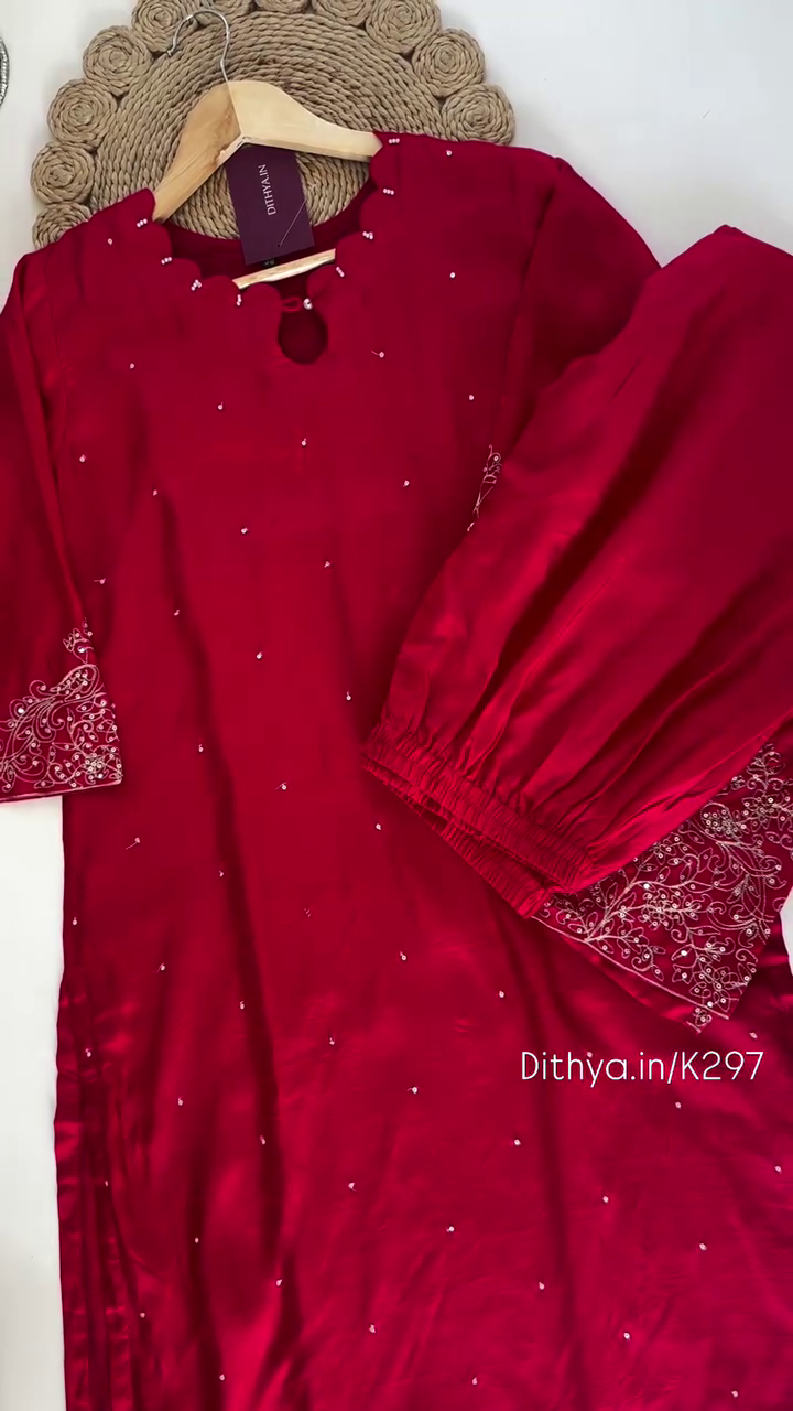 Elegant Red Georgette Suit Set with Hand Embroidery & Net Dupatta | Festive Wear - Image 3