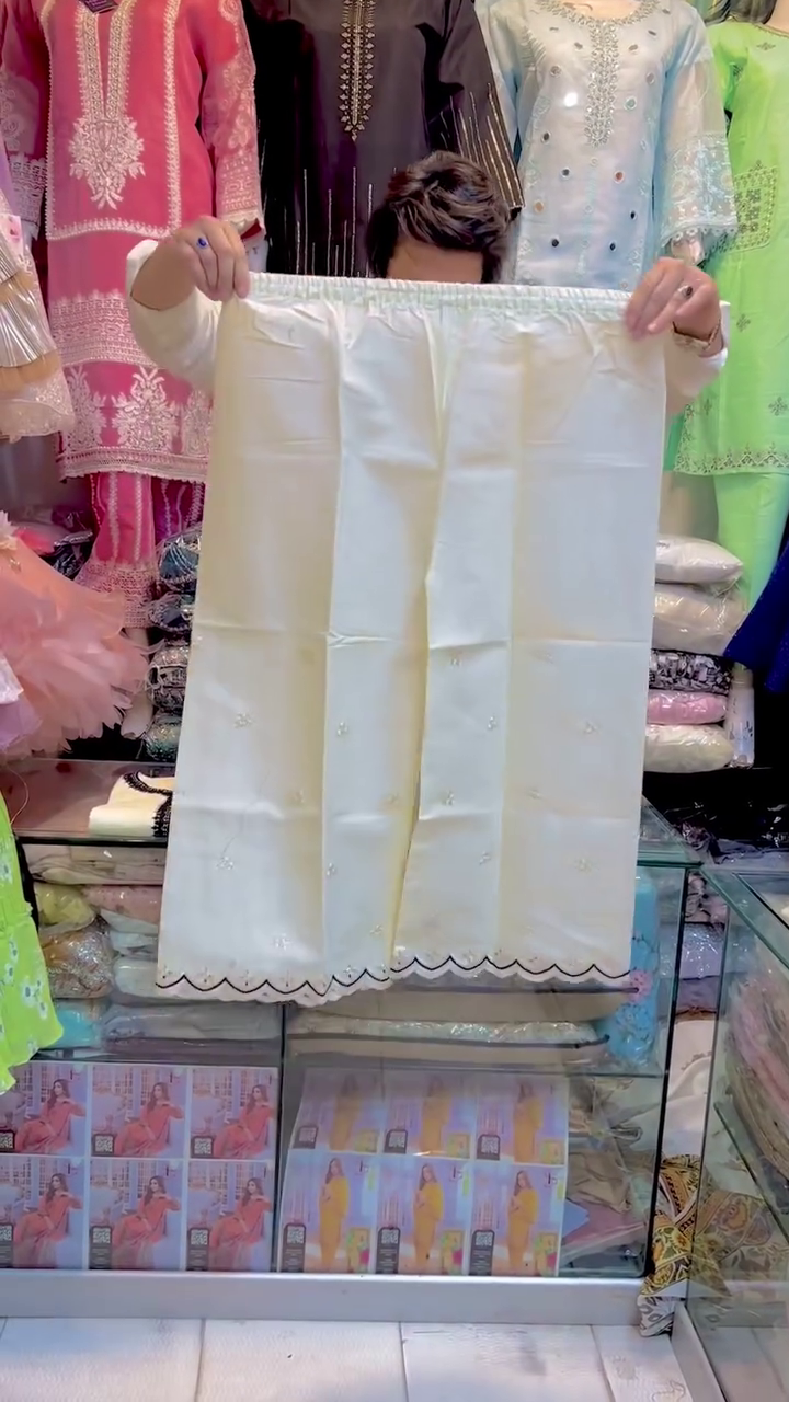 White Embroidered Kurti Set with Floral Sleeves, Matching Pants & Dupatta | Elegant 3-Piece Cotton Ensemble - Image 3