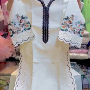 White Embroidered Kurti Set with Floral Sleeves, Matching Pants & Dupatta | Elegant 3-Piece Cotton Ensemble