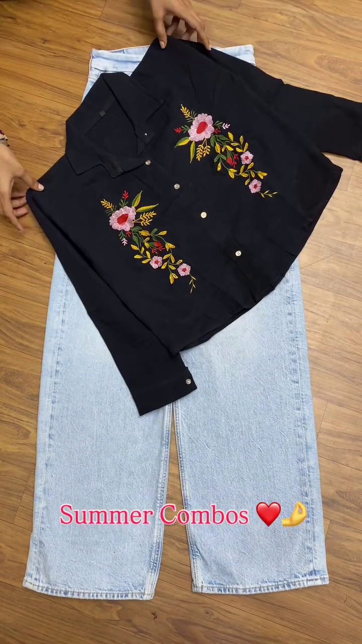 Women's Summer Combo Set – Smocked Puff Sleeve Top & Wide-Leg Jeans | 6 Color Options - Image 3