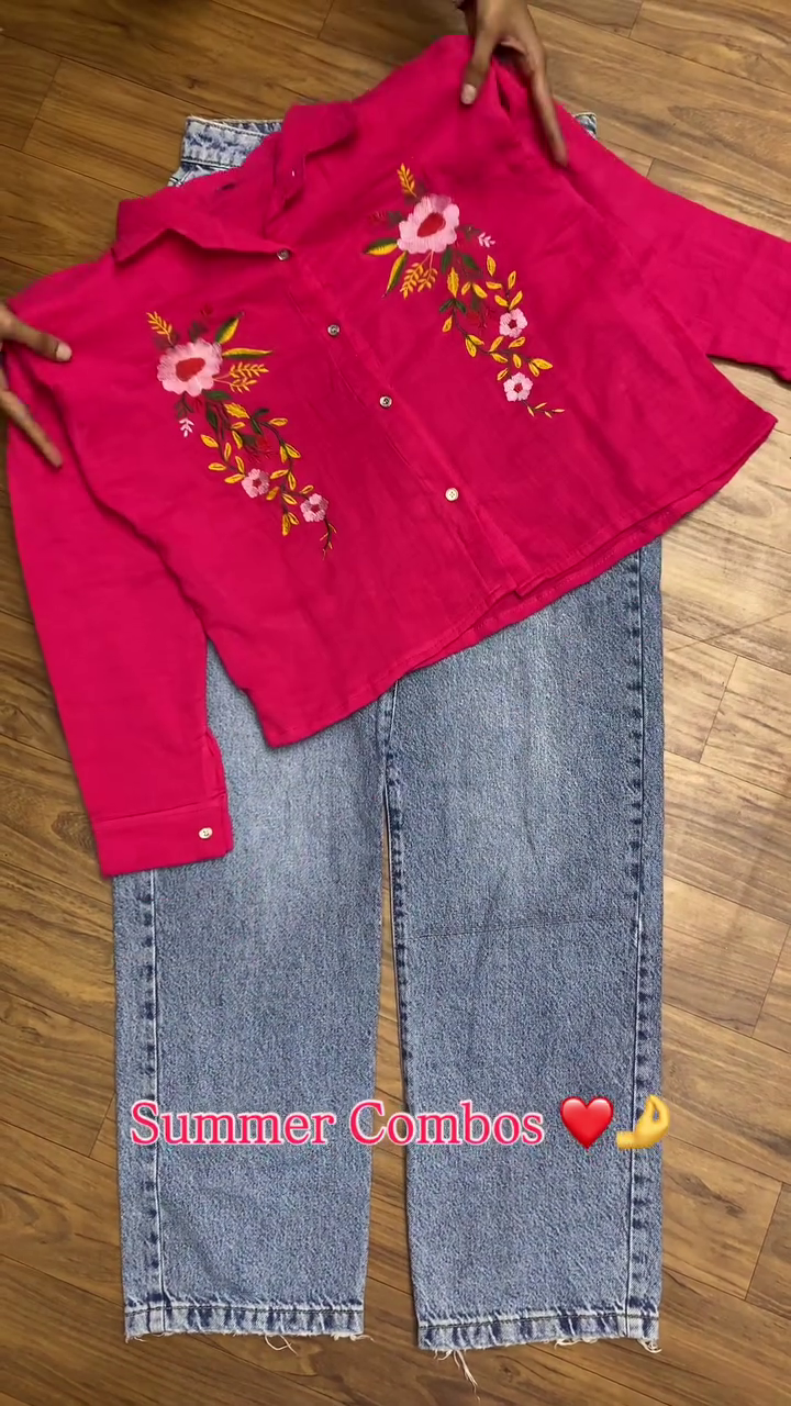 Women's Summer Combo Set – Smocked Puff Sleeve Top & Wide-Leg Jeans | 6 Color Options - Image 4