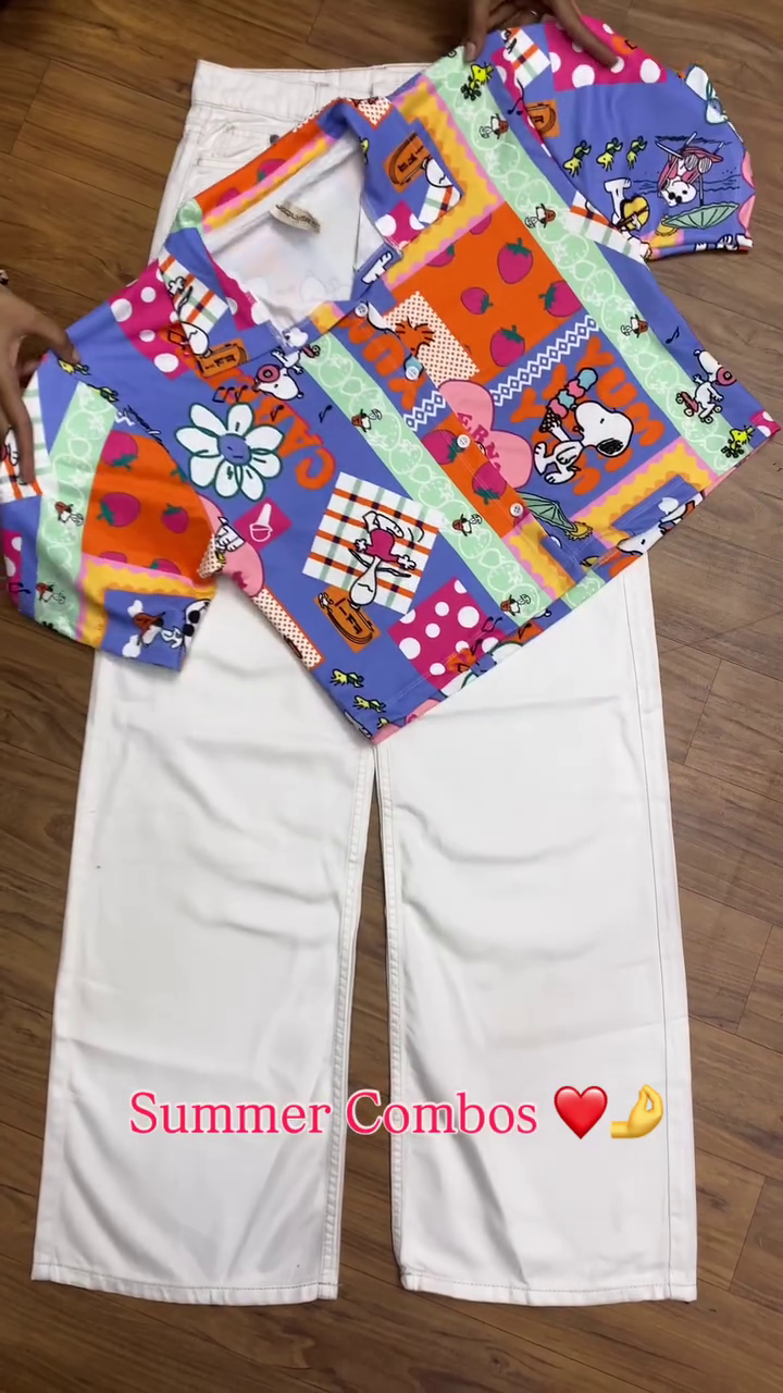 Women's Summer Combo Set – Smocked Puff Sleeve Top & Wide-Leg Jeans | 6 Color Options - Image 5