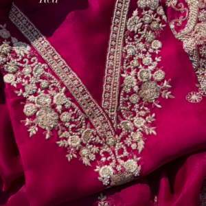 Ruby Red Heavy Embroidered Ethnic Suit Set – Full Set with Dupatta & Bottom