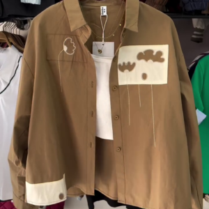 Khaki Cloud Patch Shirt – Oversized Casual Button-Down | 3 Colors