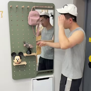 🎒🪞 Small Space, Big Function: Stylish Entryway Pegboard & Hidden Mirror! 🏠✨