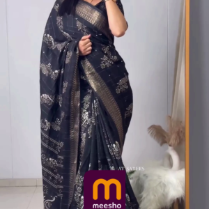 Elegant Mustard Gold Floral Chiffon Saree with Hand-Embellished Scalloped Borders