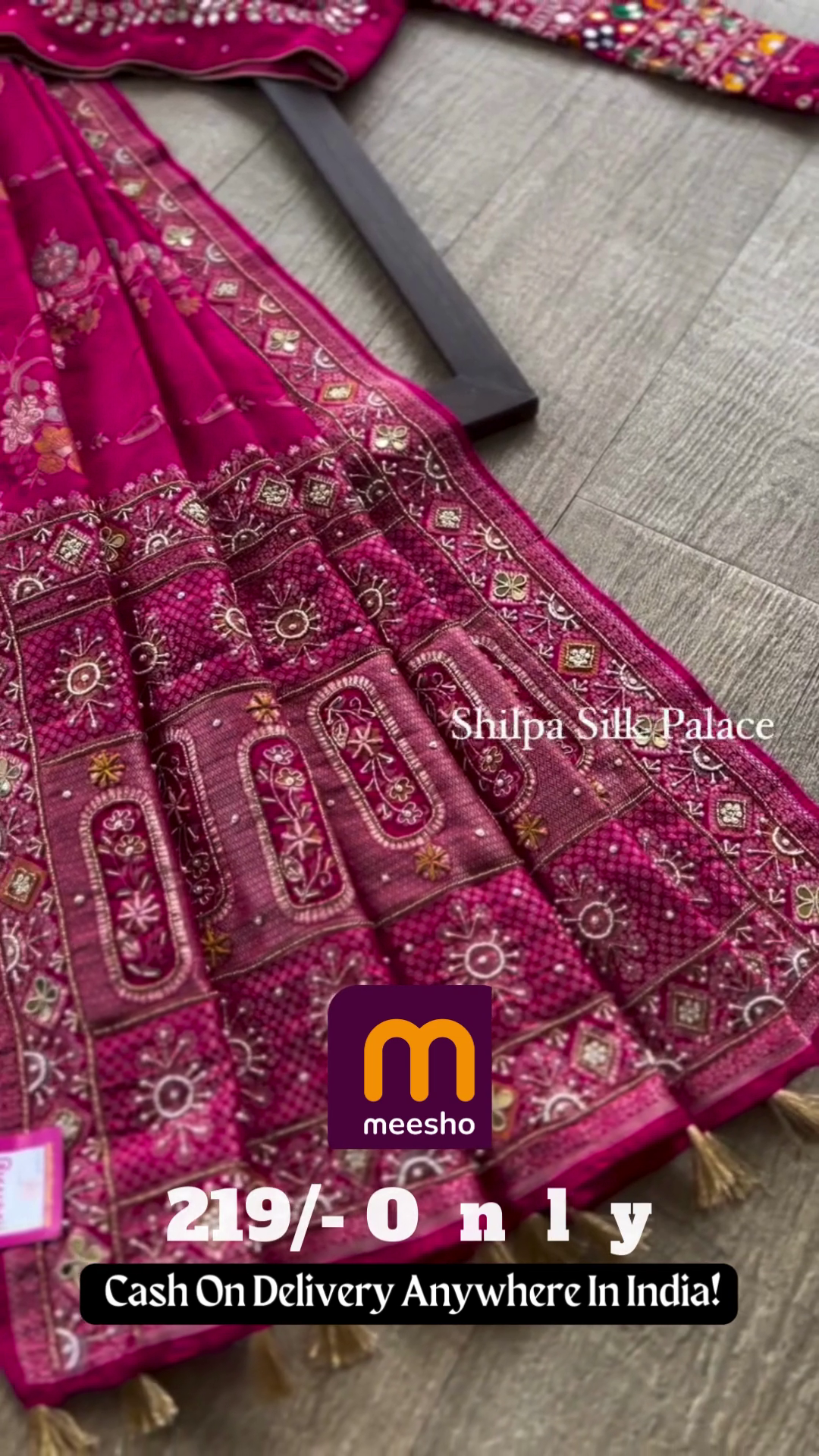 Vibrant Hot Pink Silk Blouse and Saree Set with Heavy Mirror and Zari Work - Traditional Wedding Collection - Image 3