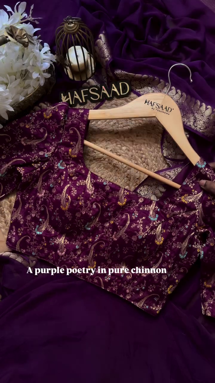 Royal Deep Purple Pure Chinnon Saree with Ornate Gold Zari Paisley Border - Traditional Festive Collection