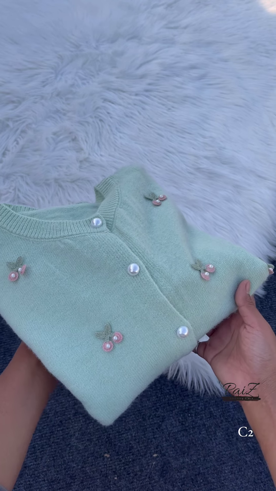 Pastel Cherry Embroidered Button-Down Cardigans with Pearl Buttons - Aesthetic Winter Knitwear Collection - Image 4